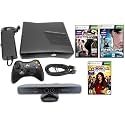 Xbox Microsoft 360 Slim Console Bundle + Kinect Sensor & 3 Games – 4GB Black System, 1x Wireless Controller, HDMI & Power Adapter