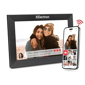xelectron 101 inch wifi digital photo frame with slideshow video amp sound hd ips touch screen smart cloud picture frame with 32gb internal memory easy to share via frameo app auto-rotate