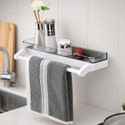 Xena Bathroom Wall Shelf Rack with Towel Holder,No Drill Self Adhesive Rack Plastic Wall Shelf (Number of Shelves - 1, Black, White)