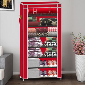 xenabo 7 layer cloth organizer pp collapsible wardrobe finish color - a7 red diydo-it-yourself