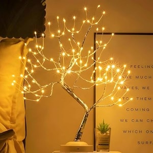 xenith 108 led tabletop bonsai fairy tree lamp touch switch usb amp battery operated decorative desk diy artificial tree night light for christmas home bedroom festival room wedding warm white