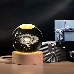 xenith 3d engraved solar universe galaxy crystal ball led night table lamp with wooden base usb powered for bedroom home office anniversary birthday astronomy decor amp gifting warm white