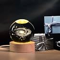 Xenith 3D Engraved Solar Universe Galaxy Crystal Ball LED Night Table Lamp with Wooden Base, USB Powered for Bedroom, Home, Office, Anniversary, Birthday, Astronomy Decor &amp; Gifting (Warm White)