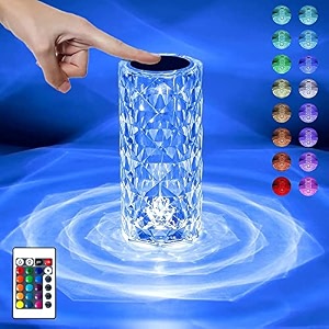 xenith crystal lamp 16 color changing rose diamond led table usb rechargeable touch night lamp with remote control for bedroom living room party amp dinner decor multicolor pack of 1