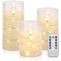 XERGY Acrylic Glass Battery Operated Flameless Led Candles (Pack of 3) Valentine's Gift for Home Decor Romantic Ambiance Aesthetic Dinning Table Decor