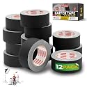 XFasten Black Gaffers Tape 2 Inch x 30 Yards (12-Pack, 1080ft), Residue-Free Matte Black Gaffer Tape 2 Inch Non-Reflective Easy-to-Tear Floor Tape for Electrical Cords