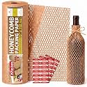 XFasten Brown Honeycomb Packing Paper for Moving 15-Inch x 118-Feet Bubble Honeycomb Wrap, Honeycomb Wrapping Paper for Packing Cushion with 30 Fragile Stickers Packaging Material
