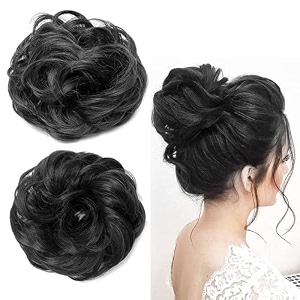 hair buns hair piece hair scrunchies for women thick hair extension bun messy wavy ponytail hairpieces 2 pcs black