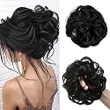 Hair Buns Hair Piece Hair Scrunchies for Women Thick Hair Extension Messy Wavy Ponytail Hairpieces 1 PCS, Black, Synthetic Fiber