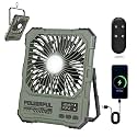 XG.&co Camping Fan with LED Light, 20000mAh Rechargeable Portable Fan, 6-Inch Tent Fan with Remote Control, Hook & Power Bank, 18-85H Ultra-Thin Foldable Fan for Camping, RV, Outdoor Travel