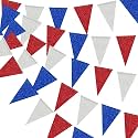 XIANMU Patriotic Pennant Banner Red Blue Silver/White Triangle Flag Bunting Banner Patriotic Decorations Glitter Paper Garlands for 4th of July Independence Day Party Decorations Supplies 40 Feet