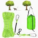 XiaZ Dog Tie Out Cable for Camping, 100FT Portable Overhead Trolley System for Dogs up to 300lbs，Dog Lead for Yard, Camping, Parks, Outdoor Events,5 min Set-up, Green