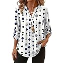 XIEERDUO 3/4 Length Sleeve Womens Tops V Neck T Shirts Both Side Buttons Blouses Business Casual Outfits Loose Fit
