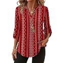 XIEERDUO 3/4 Length Sleeve Womens Tops V Neck T Shirts Both Side Buttons Blouses Business Casual Outfits Loose Fit