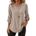 XIEERDUO 3/4 Length Sleeve Womens Tops V Neck T Shirts Both Side Buttons Blouses Business Casual Outfits Loose Fit
