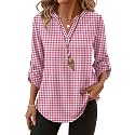 XIEERDUO 3/4 Length Sleeve Womens Tops V Neck T Shirts Both Side Buttons Blouses Business Casual Outfits Loose Fit