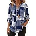 XIEERDUO 3/4 Length Sleeve Womens Tops V Neck T Shirts Both Side Buttons Blouses Business Casual Outfits Loose Fit