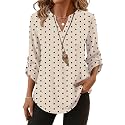 XIEERDUO 3/4 Length Sleeve Womens Tops V Neck T Shirts Both Side Buttons Blouses Business Casual Outfits Loose Fit