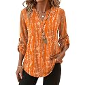 XIEERDUO 3/4 Length Sleeve Womens Tops V Neck T Shirts Both Side Buttons Blouses Business Casual Outfits Loose Fit