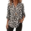XIEERDUO 3/4 Length Sleeve Womens Tops V Neck T Shirts Both Side Buttons Blouses Business Casual Outfits Loose Fit