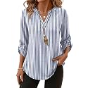 XIEERDUO 3/4 Length Sleeve Womens Tops V Neck T Shirts Both Side Buttons Blouses Business Casual Outfits Loose Fit