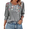 XIEERDUO Blouses for Women Dressy Casual 3/4 Length Sleeve Womens Tops with Smocked Cuffs