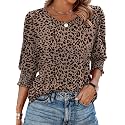 XIEERDUO Blouses for Women Dressy Casual 3/4 Length Sleeve Womens Tops with Smocked Cuffs