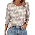 XIEERDUO Blouses for Women Dressy Casual 3/4 Length Sleeve Womens Tops with Smocked Cuffs