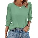 XIEERDUO Blouses for Women Dressy Casual 3/4 Length Sleeve Womens Tops with Smocked Cuffs