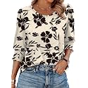 XIEERDUO Blouses for Women Dressy Casual 3/4 Length Sleeve Womens Tops with Smocked Cuffs