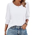XIEERDUO Blouses for Women Dressy Casual 3/4 Length Sleeve Womens Tops with Smocked Cuffs