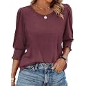 XIEERDUO Blouses for Women Dressy Casual 3/4 Length Sleeve Womens Tops with Smocked Cuffs
