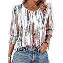 XIEERDUO Blouses for Women Dressy Casual 3/4 Length Sleeve Womens Tops with Smocked Cuffs