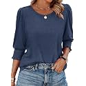 XIEERDUO Blouses for Women Dressy Casual 3/4 Length Sleeve Womens Tops with Smocked Cuffs