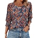 XIEERDUO Blouses for Women Dressy Casual 3/4 Length Sleeve Womens Tops with Smocked Cuffs