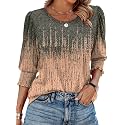 XIEERDUO Blouses for Women Dressy Casual 3/4 Length Sleeve Womens Tops with Smocked Cuffs