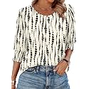 XIEERDUO Blouses for Women Dressy Casual 3/4 Length Sleeve Womens Tops with Smocked Cuffs