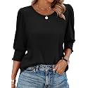 XIEERDUO Blouses for Women Dressy Casual 3/4 Length Sleeve Womens Tops with Smocked Cuffs
