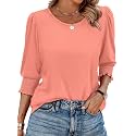XIEERDUO Blouses for Women Dressy Casual 3/4 Length Sleeve Womens Tops with Smocked Cuffs