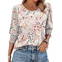 XIEERDUO Blouses for Women Dressy Casual 3/4 Length Sleeve Womens Tops with Smocked Cuffs