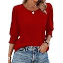 XIEERDUO Blouses for Women Dressy Casual 3/4 Length Sleeve Womens Tops with Smocked Cuffs