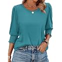 XIEERDUO Blouses for Women Dressy Casual 3/4 Length Sleeve Womens Tops with Smocked Cuffs