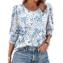 XIEERDUO Blouses for Women Dressy Casual 3/4 Length Sleeve Womens Tops with Smocked Cuffs