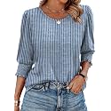 XIEERDUO Blouses for Women Dressy Casual 3/4 Length Sleeve Womens Tops with Smocked Cuffs