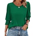 XIEERDUO Blouses for Women Dressy Casual 3/4 Length Sleeve Womens Tops with Smocked Cuffs