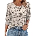 XIEERDUO Blouses for Women Dressy Casual 3/4 Length Sleeve Womens Tops with Smocked Cuffs