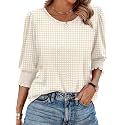 XIEERDUO Blouses for Women Dressy Casual 3/4 Length Sleeve Womens Tops with Smocked Cuffs