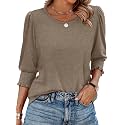 XIEERDUO Blouses for Women Dressy Casual 3/4 Length Sleeve Womens Tops with Smocked Cuffs