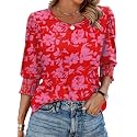 XIEERDUO Blouses for Women Dressy Casual 3/4 Length Sleeve Womens Tops with Smocked Cuffs