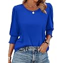 XIEERDUO Blouses for Women Dressy Casual 3/4 Length Sleeve Womens Tops with Smocked Cuffs